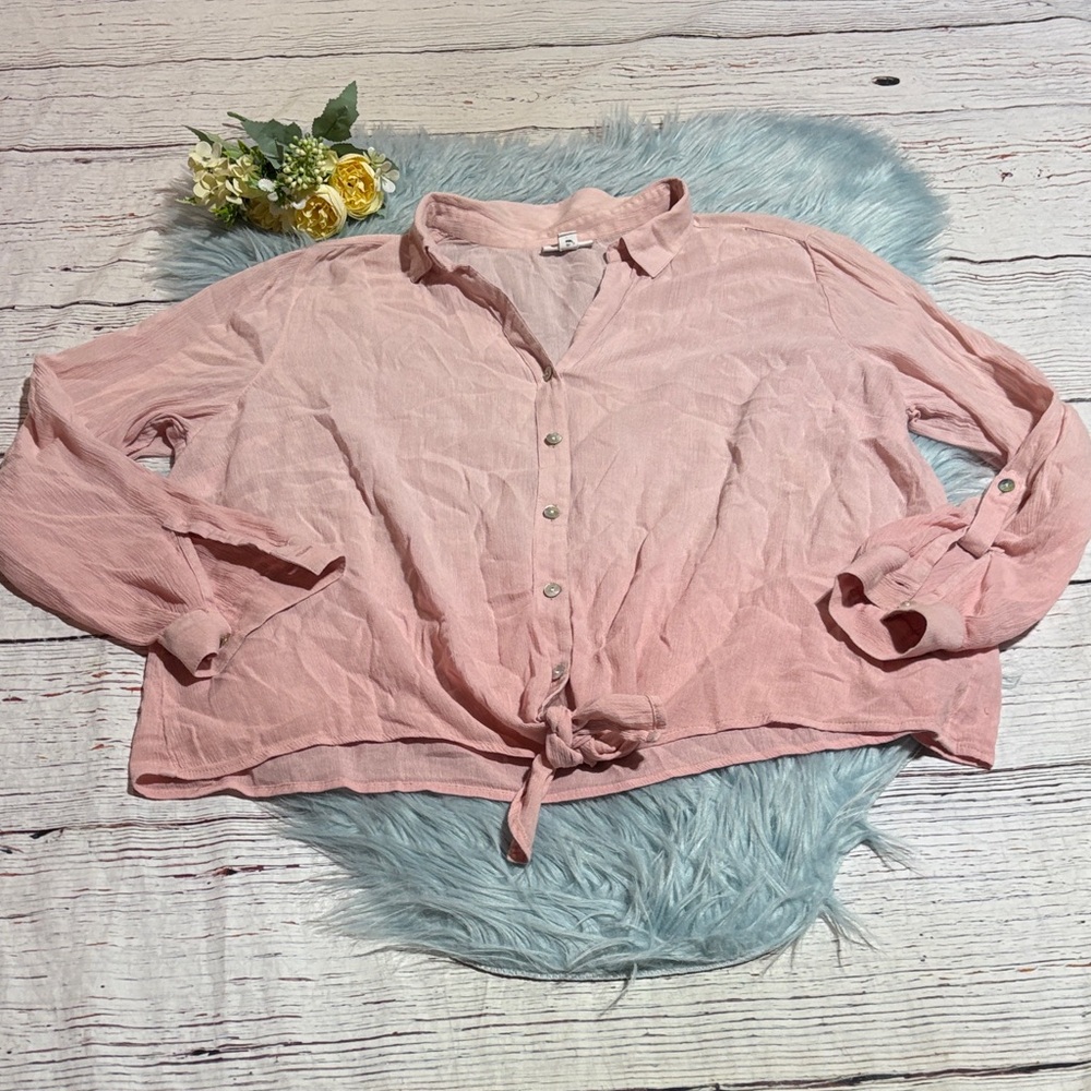 J. Jill Light Pink Ombre Tie Front Button-Down Shirt sz L